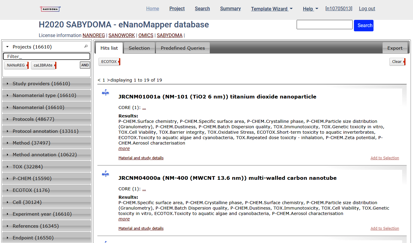 predefined queries results