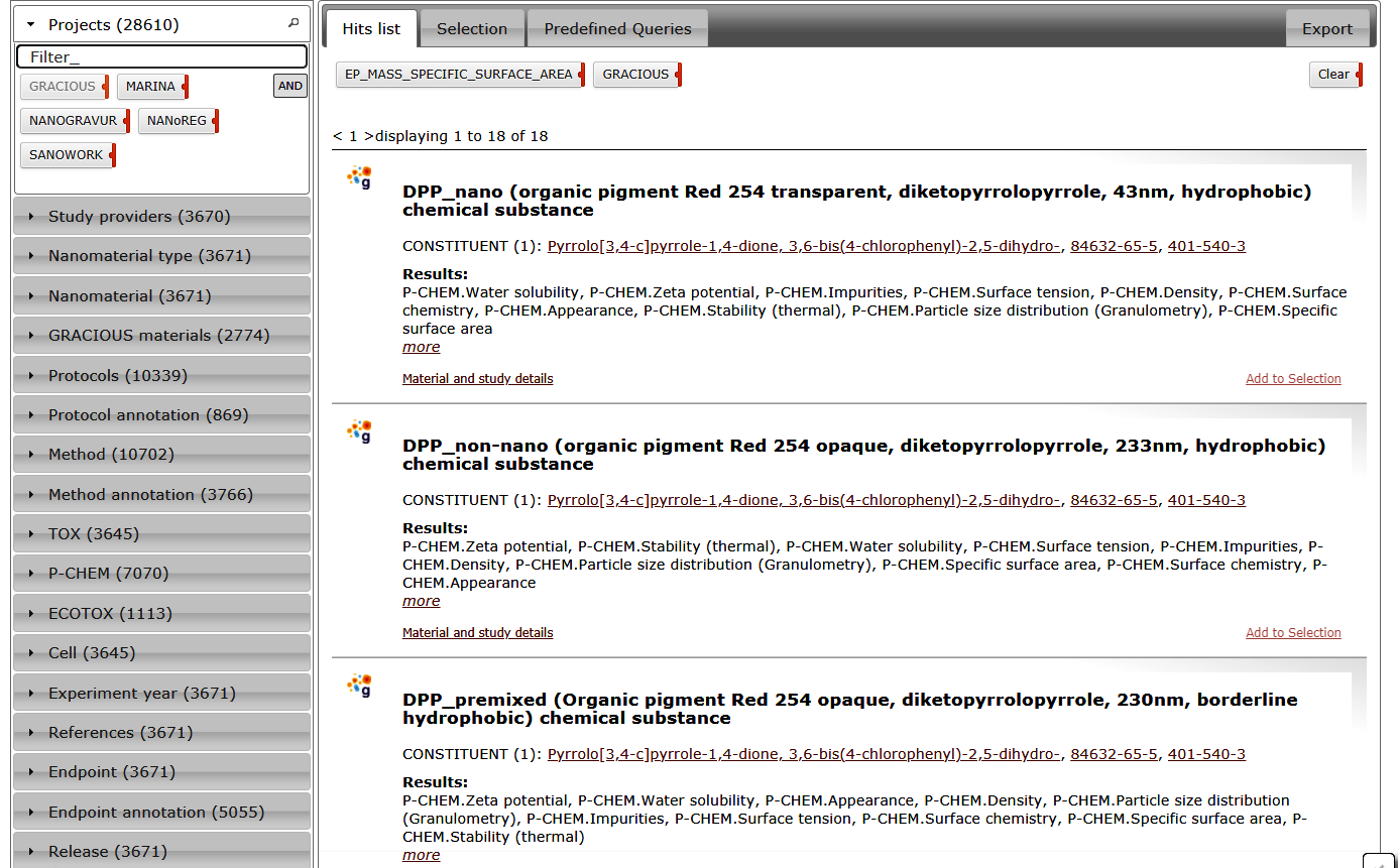 predefined queries results